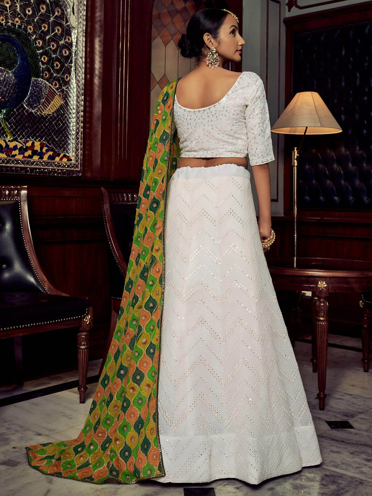 Wonderful White Sequins Georgette Sangeet Wear Lehenga Choli With Dupatta