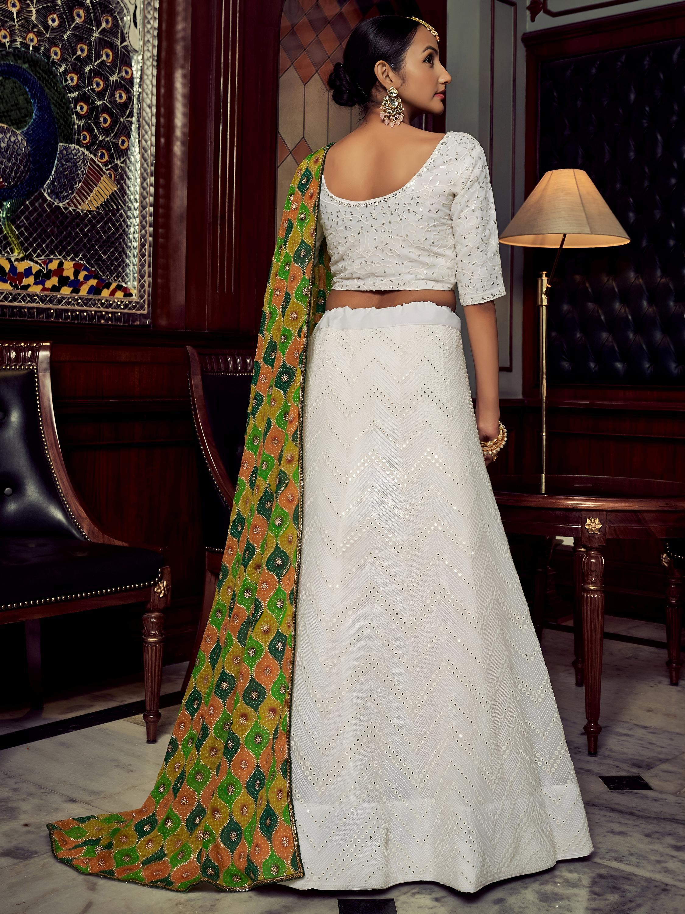 Wonderful White Sequins Georgette Sangeet Wear Lehenga Choli With Dupatta