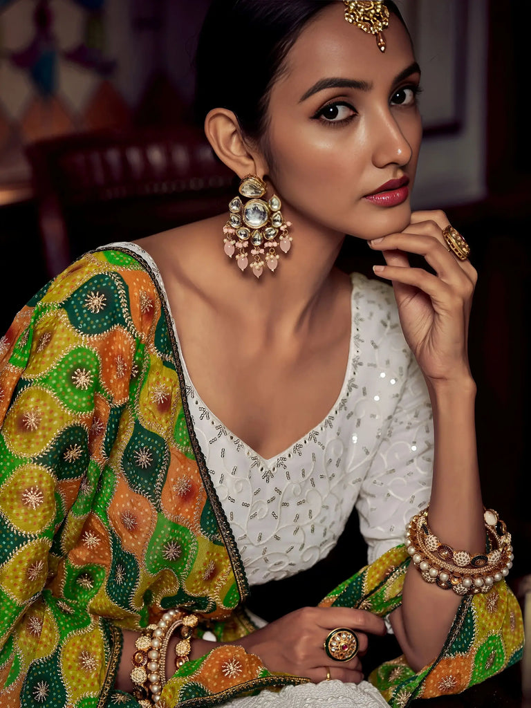 Wonderful White Sequins Georgette Sangeet Wear Lehenga Choli With Dupatta