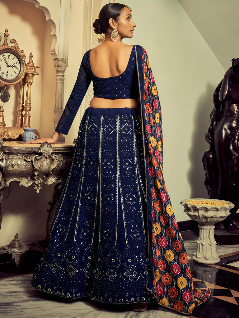 Excellent Navy Blue Thread Work Georgette Event Wear Lehenga Choli