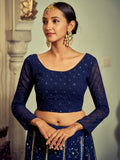 Excellent Navy Blue Thread Work Georgette Event Wear Lehenga Choli