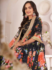 Superb Black Digital Printed Georgette Wedding Wear Lehenga Choli