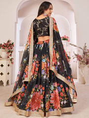 Superb Black Digital Printed Georgette Wedding Wear Lehenga Choli