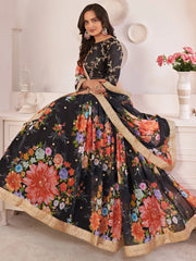 Superb Black Digital Printed Georgette Wedding Wear Lehenga Choli
