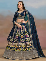 Fantastic Navy Blue Zari Work Georgette Wedding Wear Lehenga Choli