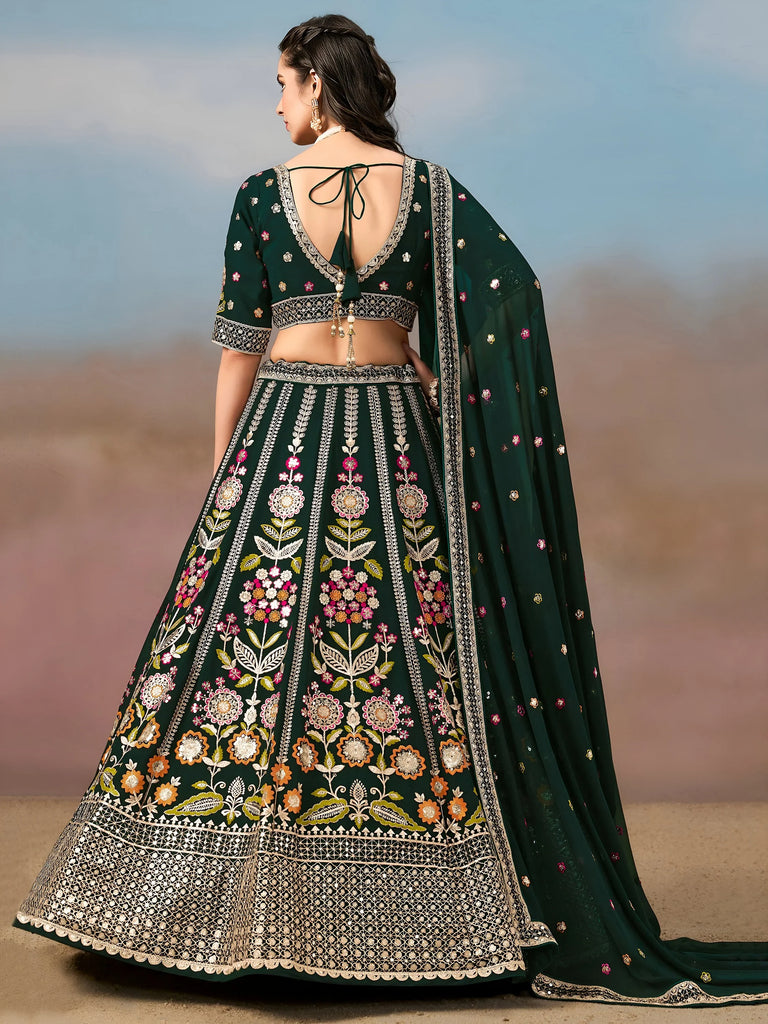 Amazing Green Sequins Georgette Mehendi Wear Lehenga Choli With Dupatta