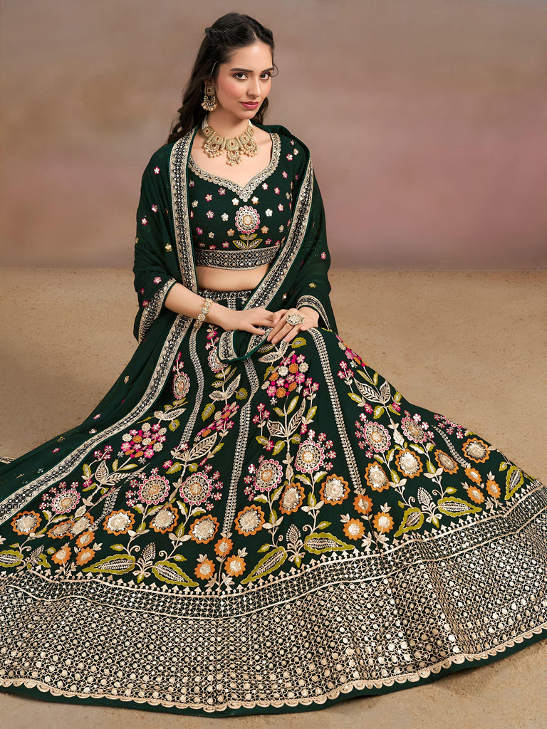 Amazing Green Sequins Georgette Mehendi Wear Lehenga Choli With Dupatta