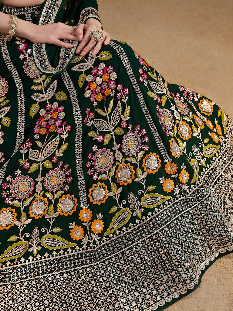 Amazing Green Sequins Georgette Mehendi Wear Lehenga Choli With Dupatta
