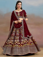 Phenomenal Maroon Sequins Georgette Reception Wear Lehenga Choli