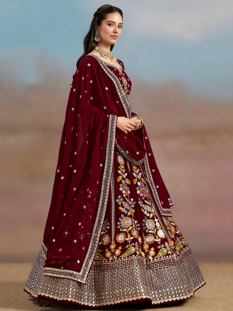 Phenomenal Maroon Sequins Georgette Reception Wear Lehenga Choli