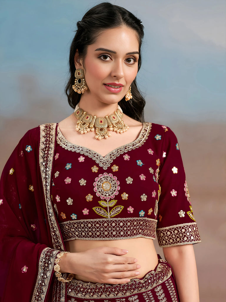 Phenomenal Maroon Sequins Georgette Reception Wear Lehenga Choli