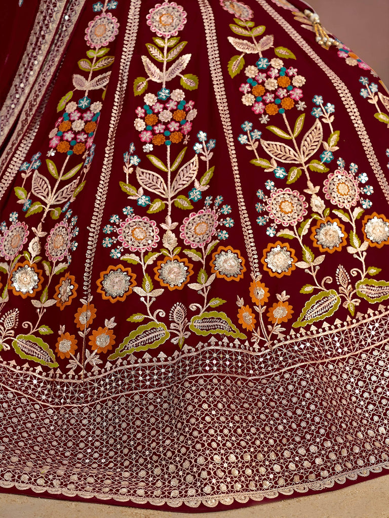 Phenomenal Maroon Sequins Georgette Reception Wear Lehenga Choli