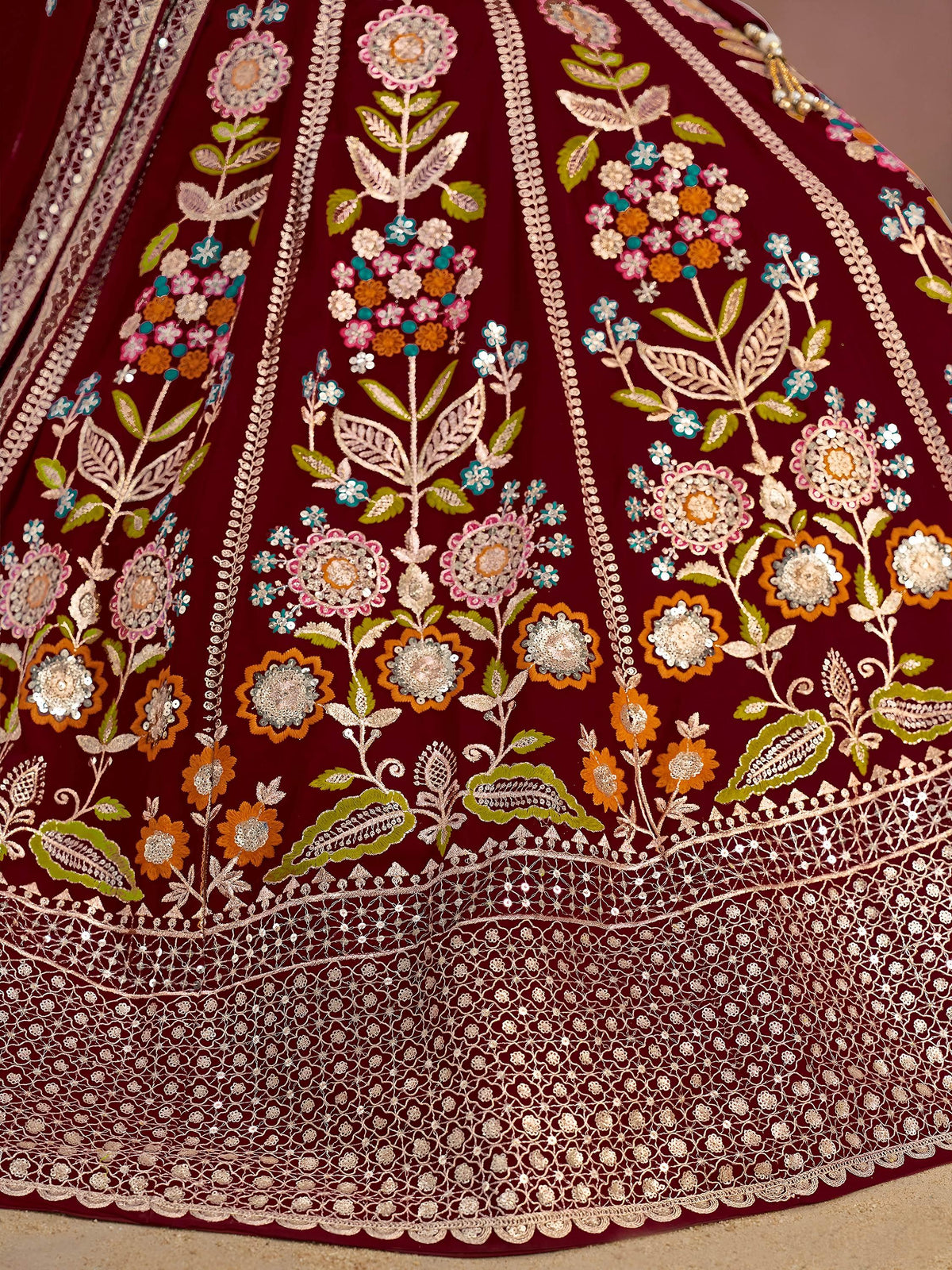 Phenomenal Maroon Sequins Georgette Reception Wear Lehenga Choli