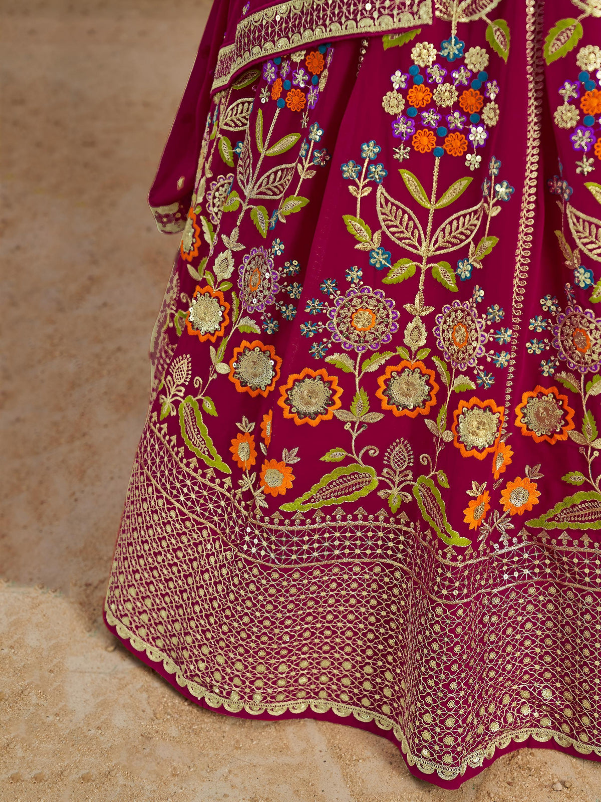 Stunning Pink Thread Work Georgette Engagement Wear Lehenga With Blouse