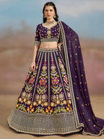 Outstanding Purple Floral Embroidery Georgette Bridesmaid Lehenga Choli
