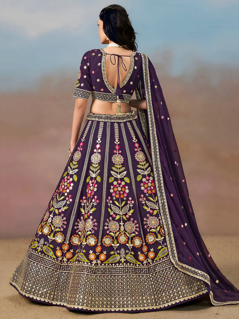 Outstanding Purple Floral Embroidery Georgette Bridesmaid Lehenga Choli