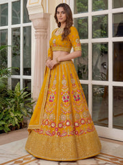 Alluring Yellow Sequins Georgette Wedding Wear Lehenga Choli