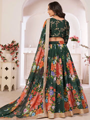 Impressive Green Digital Printed Georgette Wedding Wear Lehenga Choli
