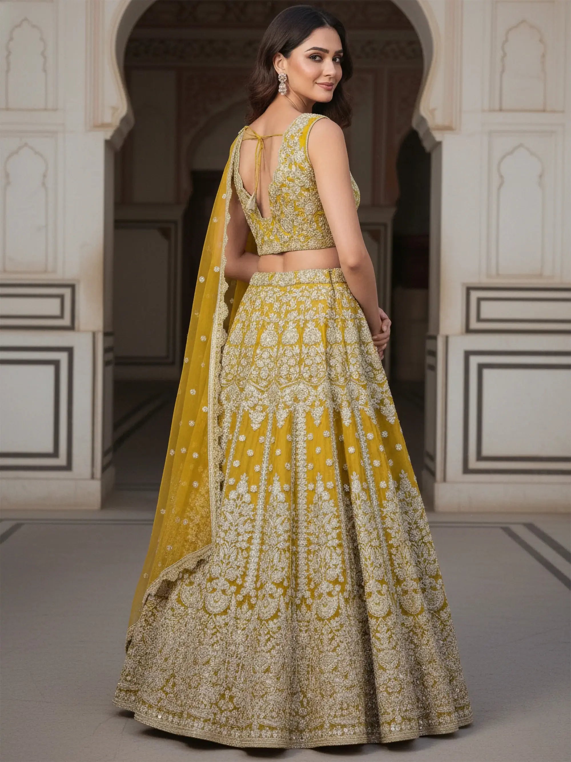 Incredible Yellow Zari Work Soft Net Bridesmaid Lehenga Choli