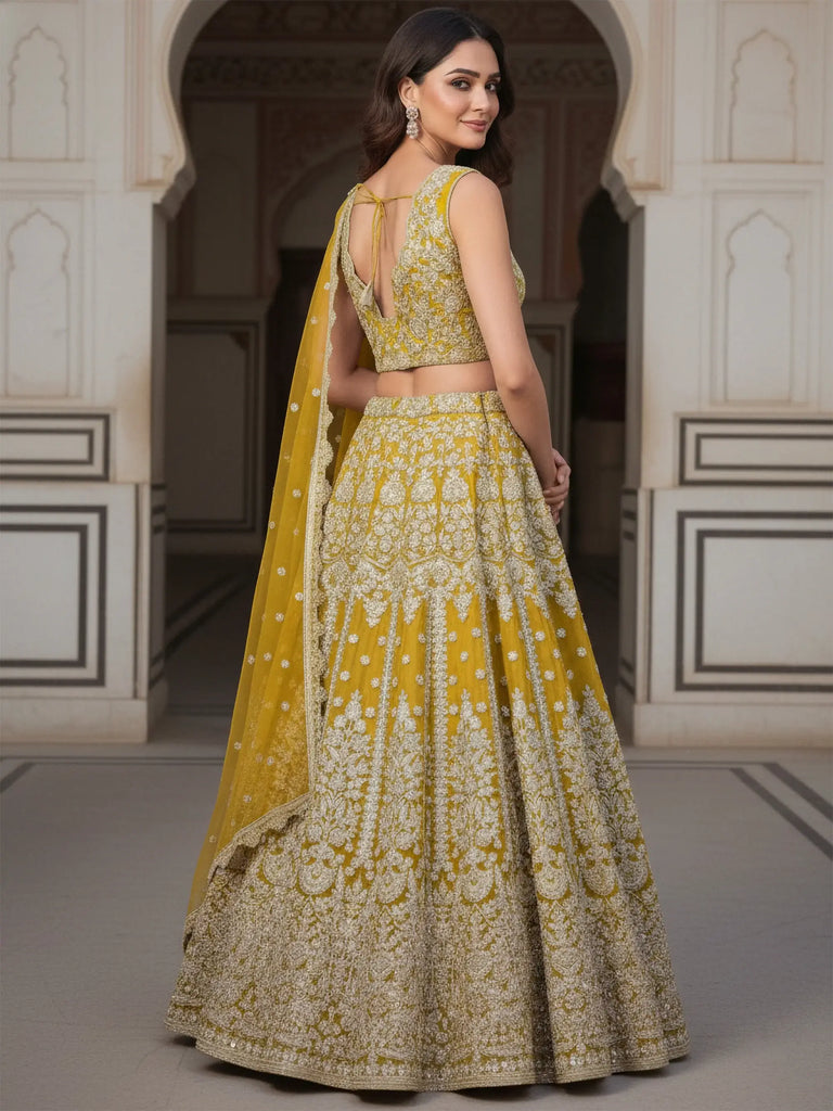 Incredible Yellow Zari Work Soft Net Bridesmaid Lehenga Choli