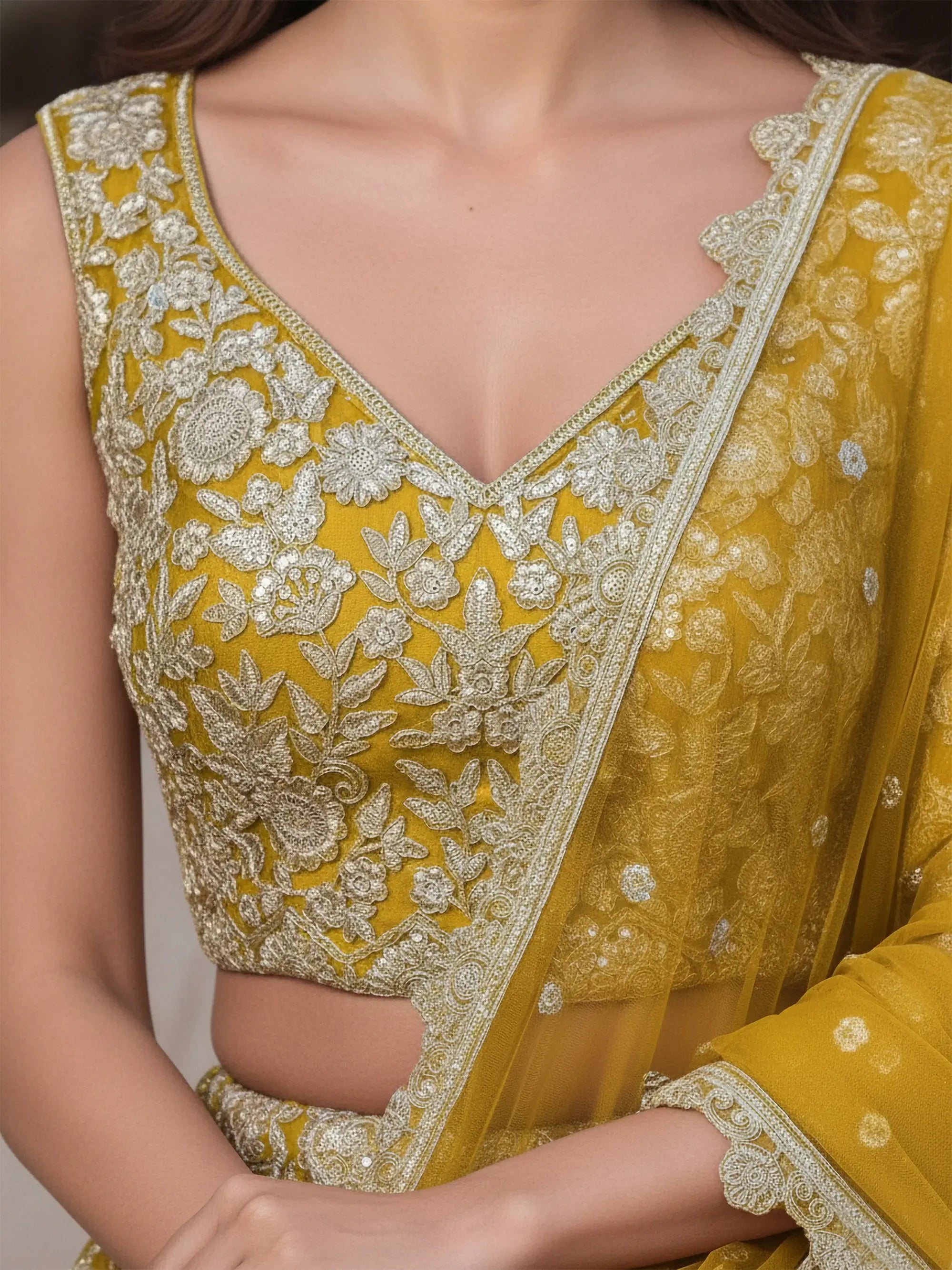 Incredible Yellow Zari Work Soft Net Bridesmaid Lehenga Choli