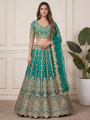 Beautiful Green Embroidered Soft Net Wedding Wear Lehenga Choli