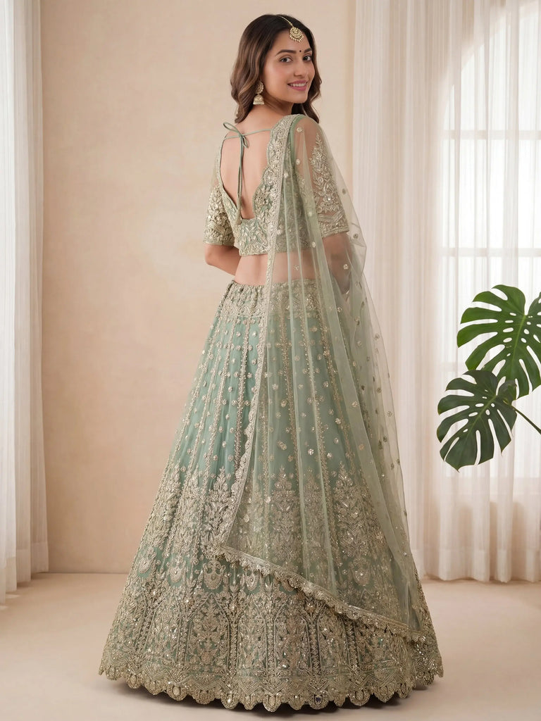 Dazzling Green Embroidered Soft Net Function Wear Lehenga Choli
