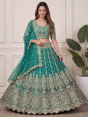 Beautiful Green Embroidered Soft Net Wedding Wear Lehenga Choli