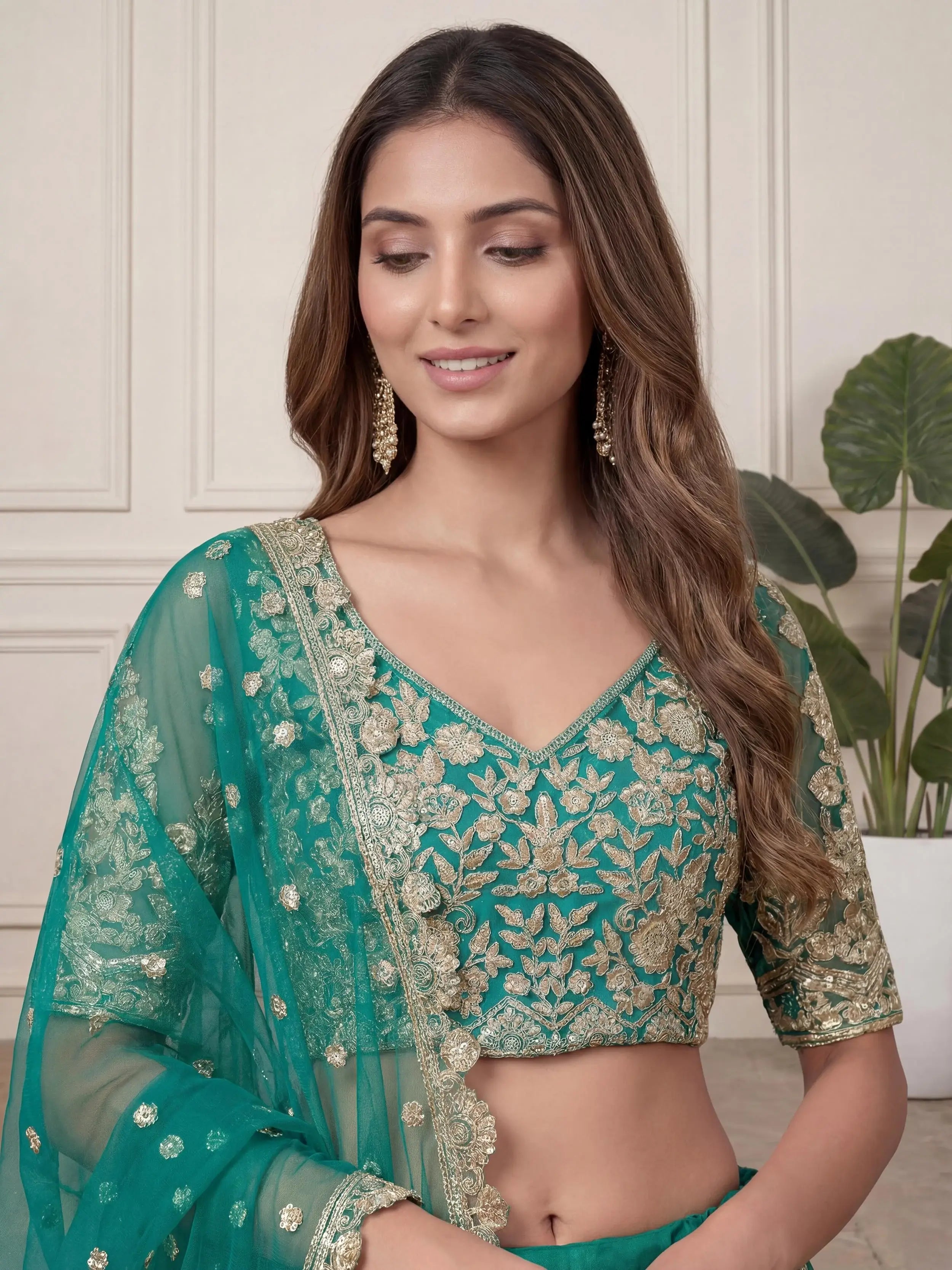 Beautiful Green Embroidered Soft Net Wedding Wear Lehenga Choli