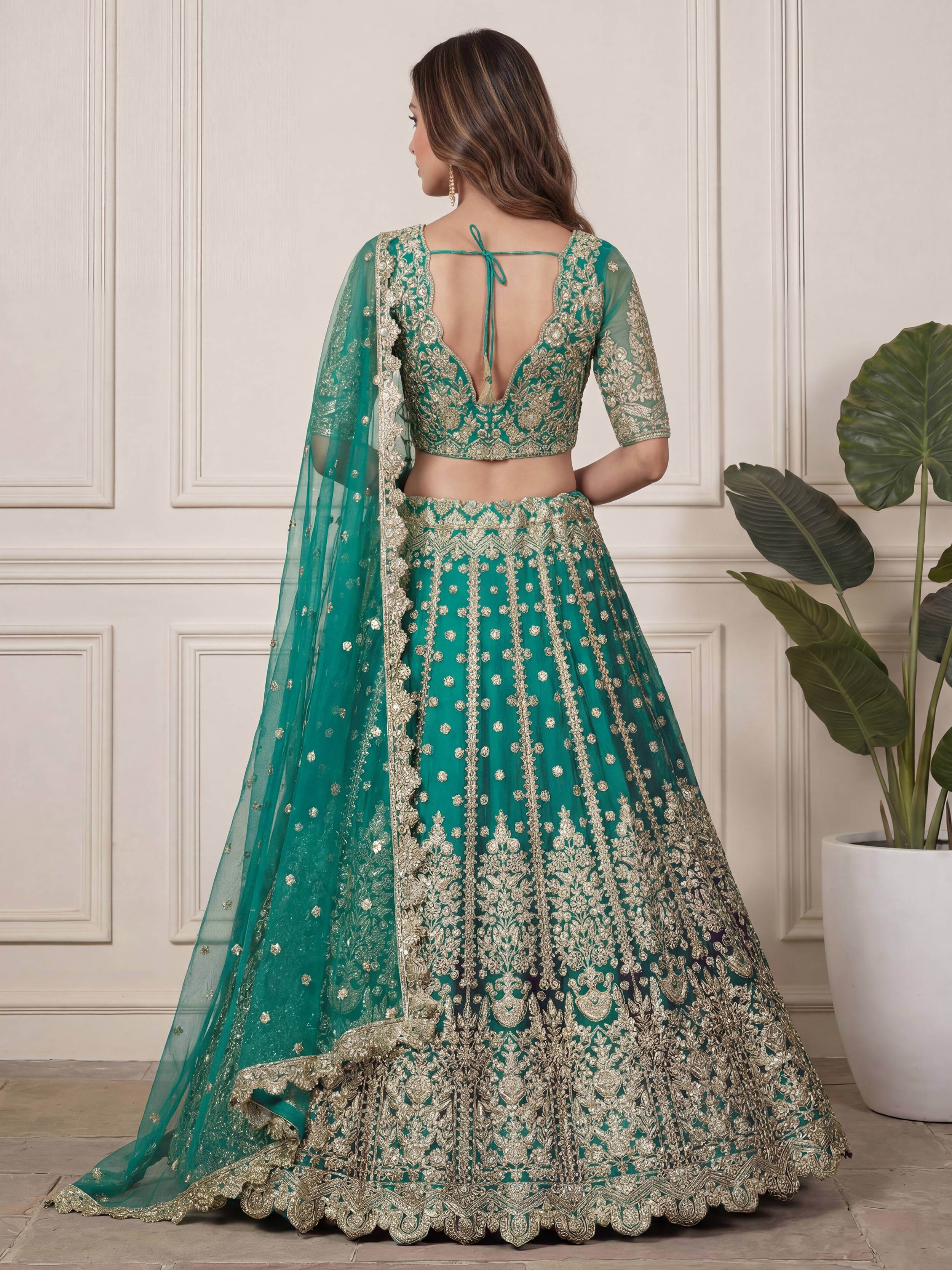 Beautiful Green Embroidered Soft Net Wedding Wear Lehenga Choli
