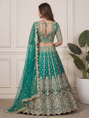 Beautiful Green Embroidered Soft Net Wedding Wear Lehenga Choli