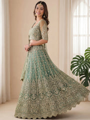 Dazzling Green Embroidered Soft Net Function Wear Lehenga Choli