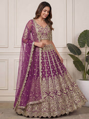 Charming Purple Embroidered Soft Net Bridesmaid Lehenga Choli