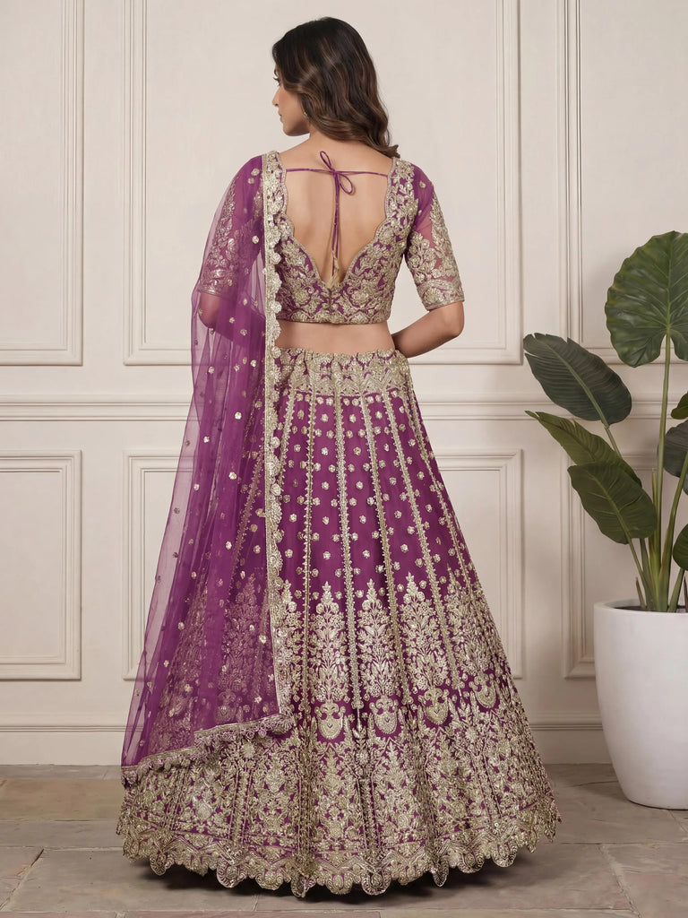 Charming Purple Embroidered Soft Net Bridesmaid Lehenga Choli