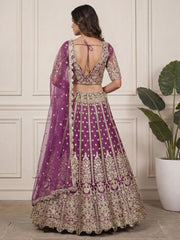 Charming Purple Embroidered Soft Net Bridesmaid Lehenga Choli
