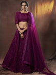 Elegant Purple Sequins Net Bridesmaid Lehenga Choli With Dupatta