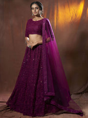 Elegant Purple Sequins Net Bridesmaid Lehenga Choli With Dupatta
