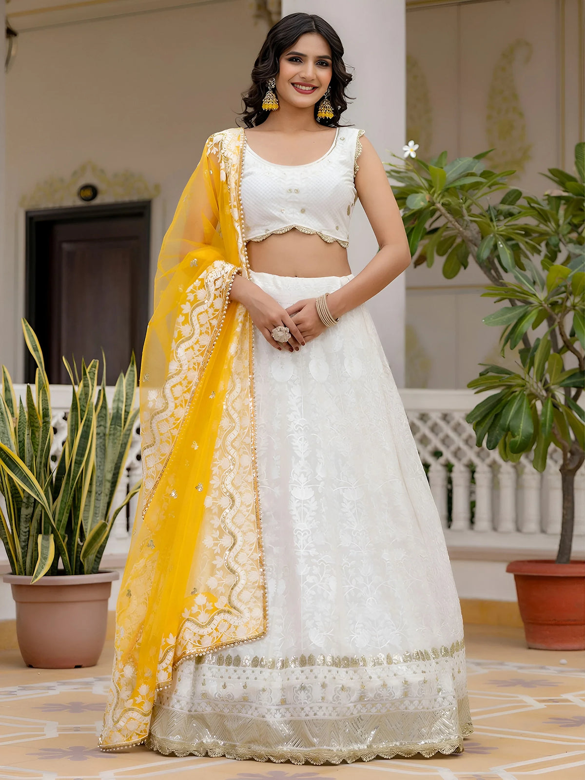 Kiara Advani Inspired White Embroidered Georgette Bridal Lehenga Choli