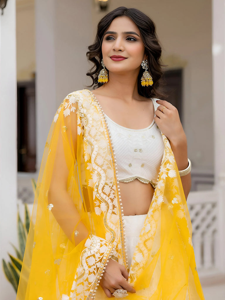 Kiara Advani Inspired White Embroidered Georgette Bridal Lehenga Choli