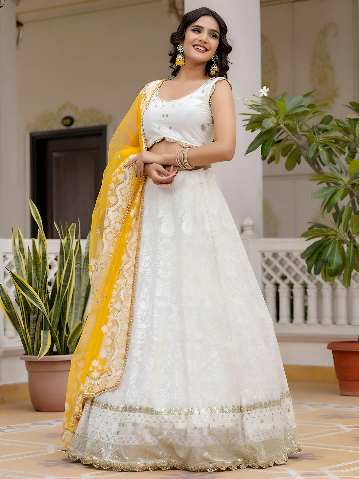 Kiara Advani Inspired White Embroidered Georgette Bridal Lehenga Choli