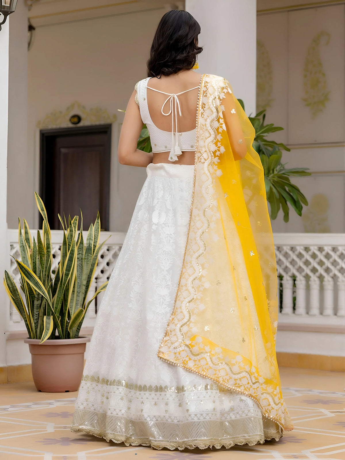 Kiara Advani Inspired White Embroidered Georgette Bridal Lehenga Choli
