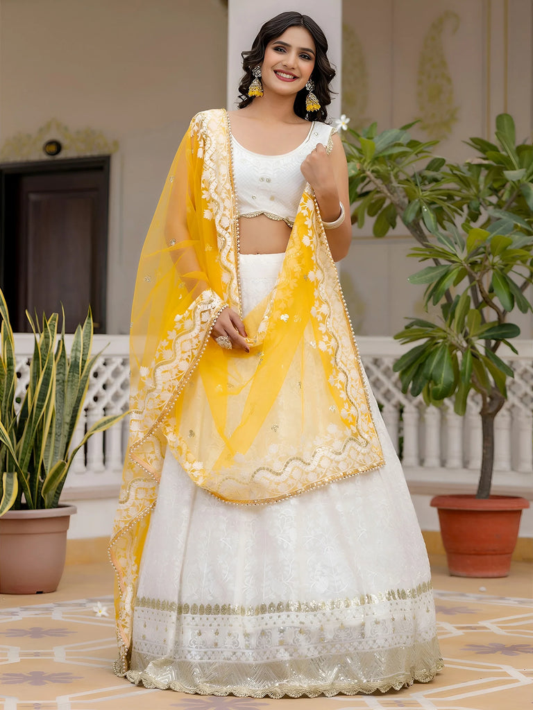 Kiara Advani Inspired White Embroidered Georgette Bridal Lehenga Choli