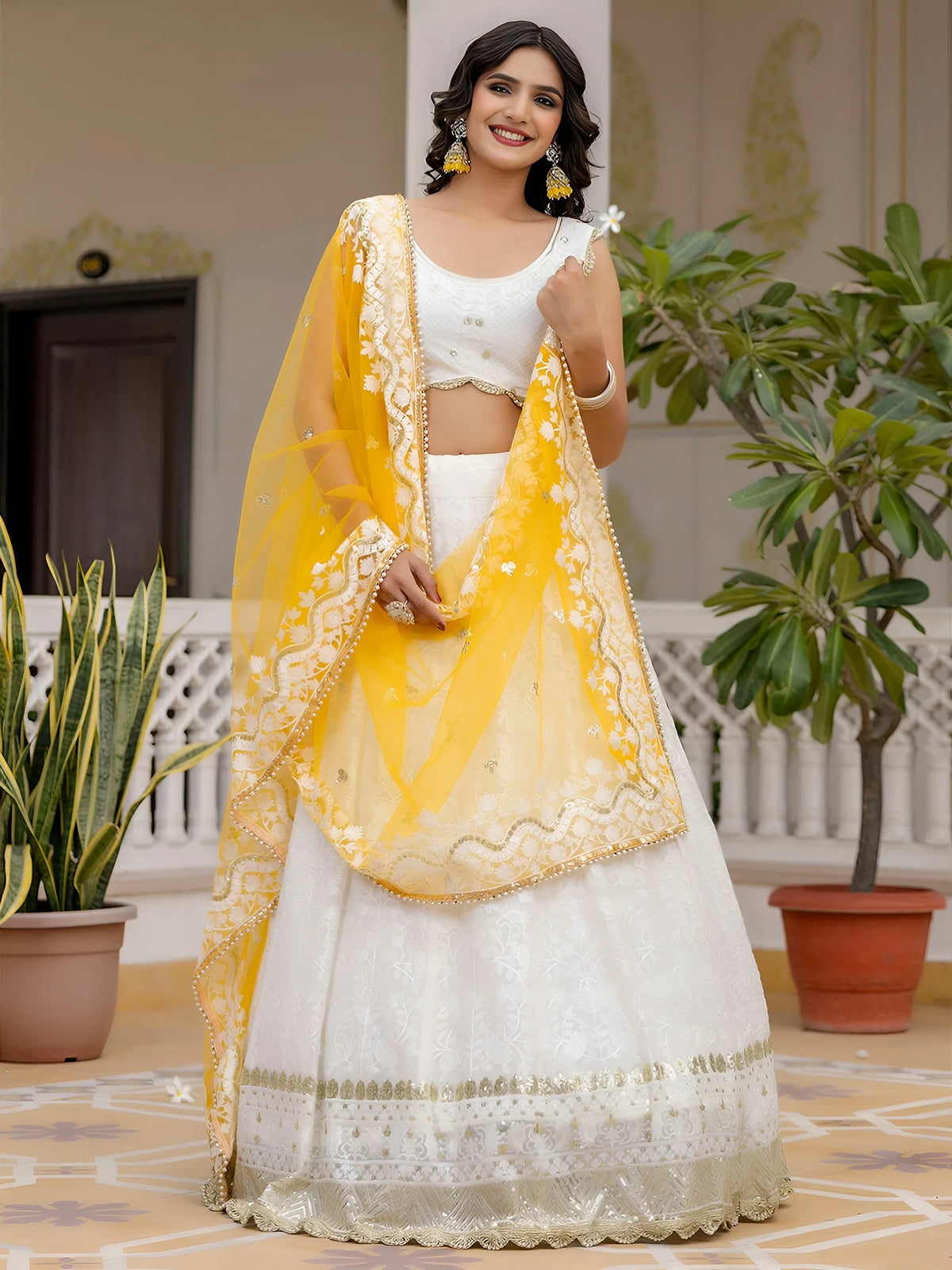 Kiara Advani Inspired White Embroidered Georgette Bridal Lehenga Choli