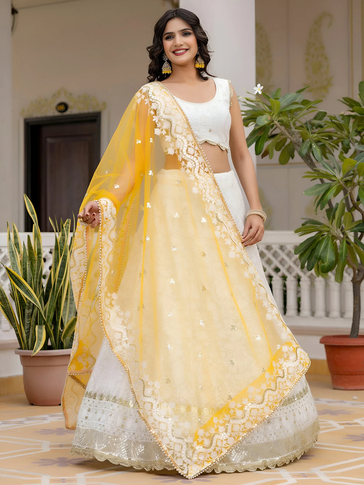 Kiara Advani Inspired White Embroidered Georgette Bridal Lehenga Choli