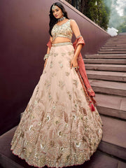 Outstanding Soft Beige Embroidered Silk Wedding Wear Lehenga Choli