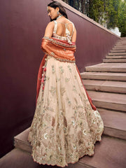 Outstanding Soft Beige Embroidered Silk Wedding Wear Lehenga Choli