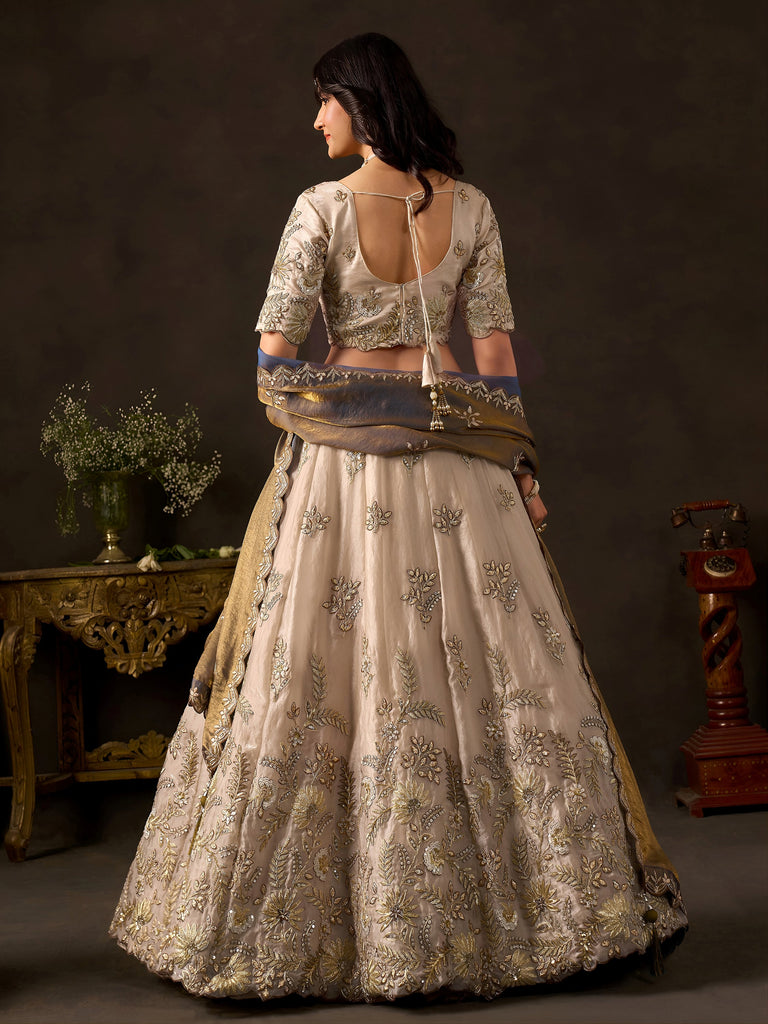Graceful Cream Embroidered Silk Bridesmaid Wear Lehenga Choli