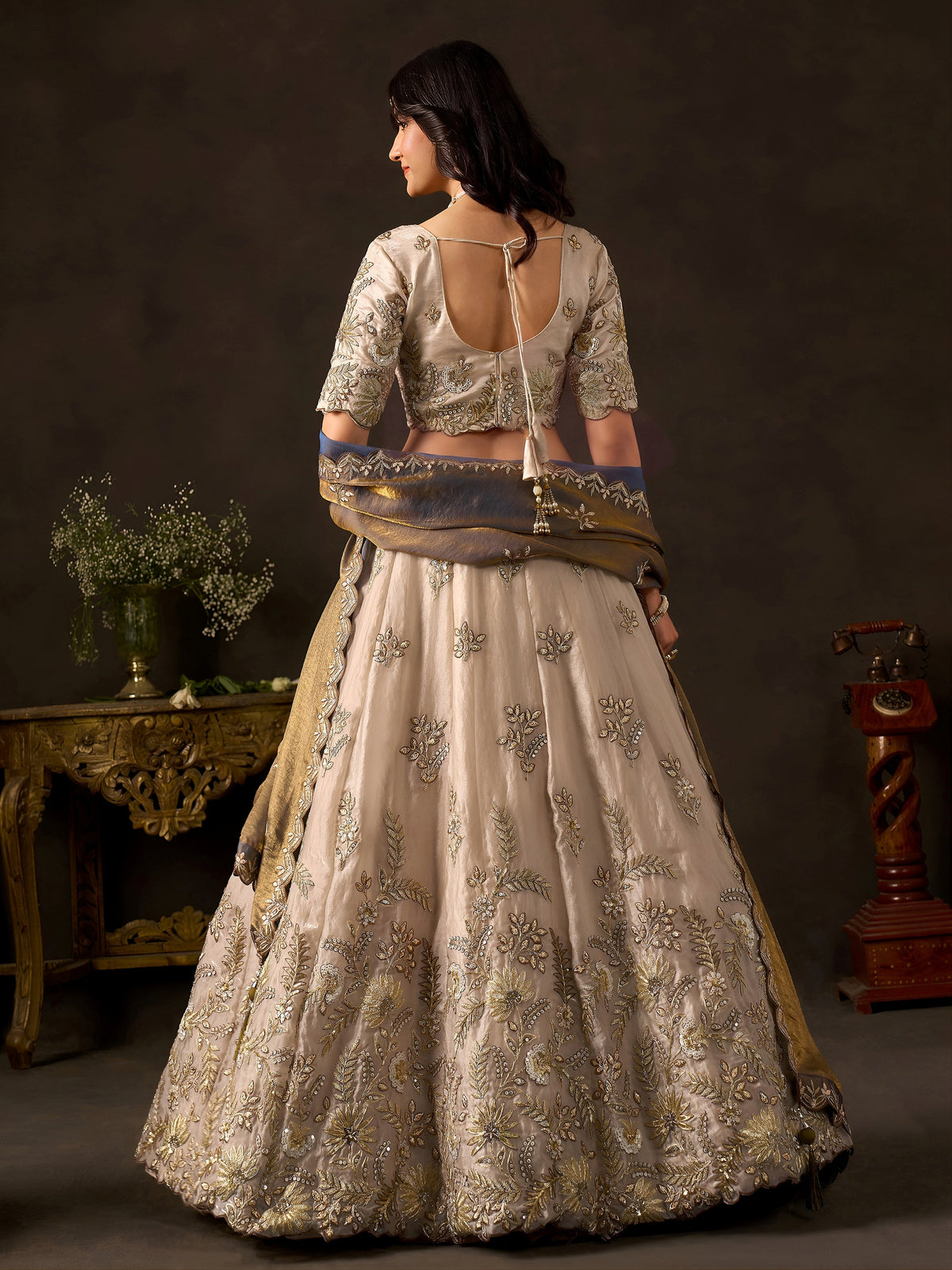 Graceful Cream Embroidered Silk Bridesmaid Wear Lehenga Choli