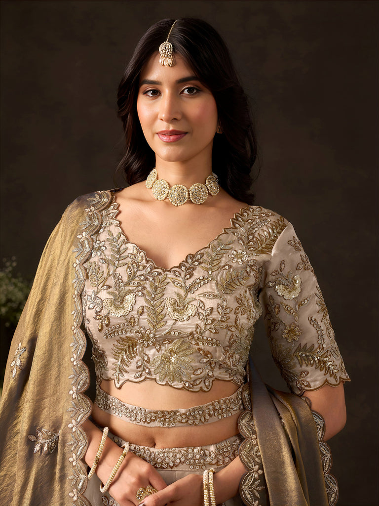 Graceful Cream Embroidered Silk Bridesmaid Wear Lehenga Choli