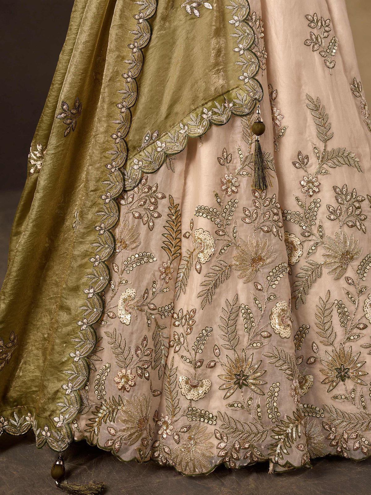 Artistic Cream Embroidered Silk Marriage Wear Lehenga Choli